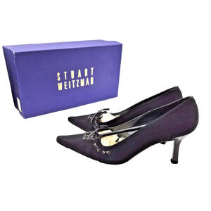 STUART WEITZMAN Kitten Heel Shoes Bow Women's 7.5 M Black Crepe Business Casual